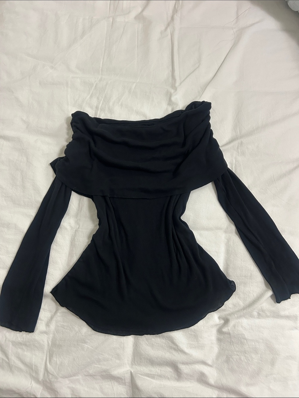 Zara Off-Shoulder Long Sleeve Knit Black Top